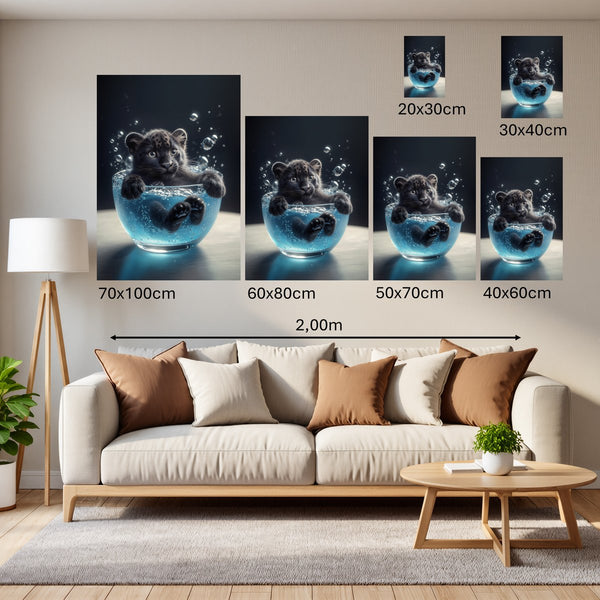 Groessenvergleich Poster Wandbilder Kleiner Leopard im Wasser Hochformat