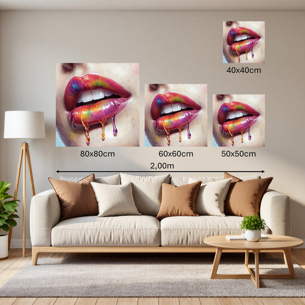 Groessenvergleich Poster Wandbilder Lebendige Lippen mit Farbträumen Quadrat