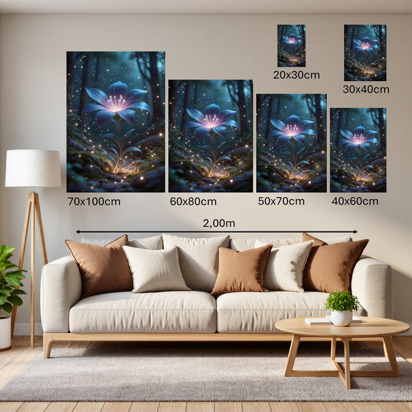 Groessenvergleich Poster Wandbilder Leuchtende Blüte im Wald Hochformat