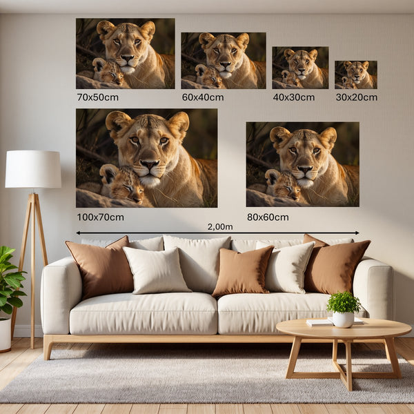 Groessenvergleich Poster Wandbilder Löwenmutter mit Jungtier Querformat
