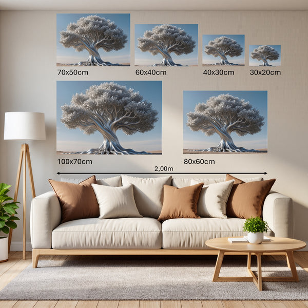 Groessenvergleich Poster Wandbilder Silberner Baum Querformat