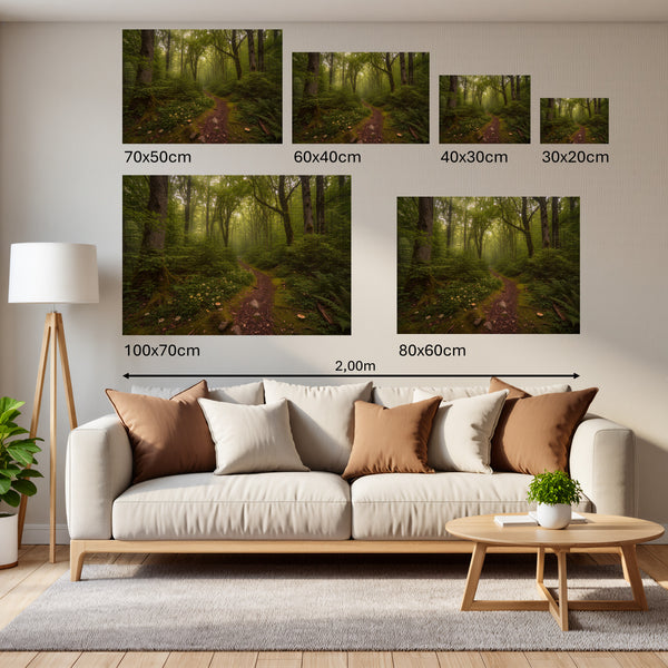 Groessenvergleich Poster Wandbilder Verzauberter Waldweg Querformat