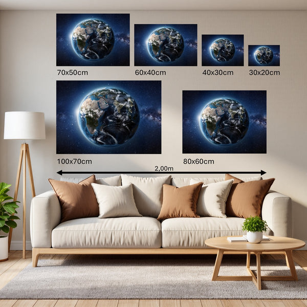 Groessenvergleich Poster Wandbilder Weltall und Erde B-00027 Querformat