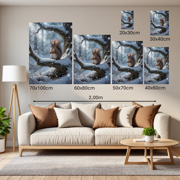 Groessenvergleich Poster Wandbilder Winterliche Eichhörnchenfreude Hochformat
