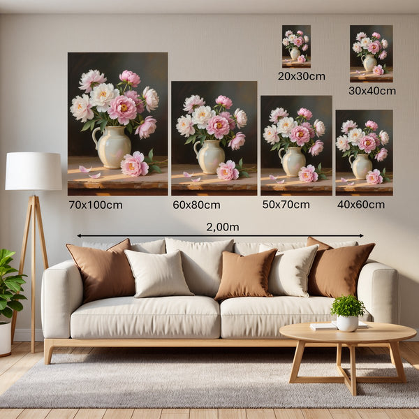 Groessenvergleich Poster Wandbilder Zarte Pfingstrosenpracht Hochformat