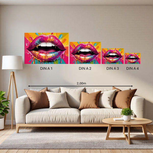 Groessenvergleich Poster in DIN A 1 2 3 4 Bunte Lippen B-00014 Querformat