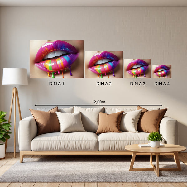 Groessenvergleich Poster in DIN A 1 2 3 4 Bunte Lippenkunst Querformat