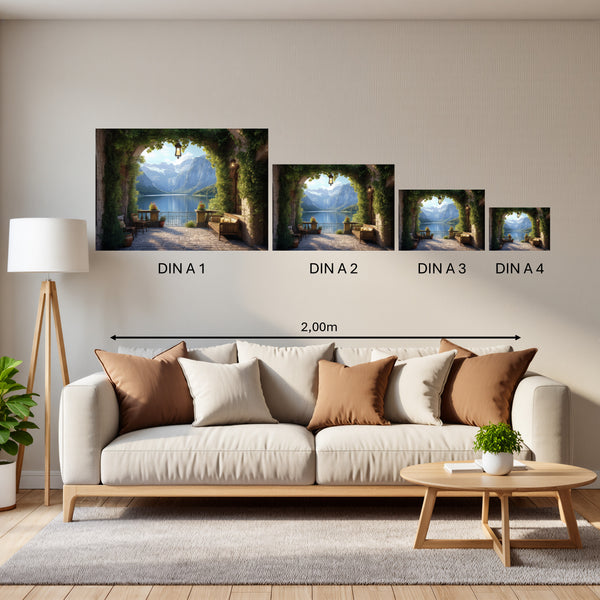 Groessenvergleich Poster in DIN A 1 2 3 4 Idyllische Berglandschaft Querformat