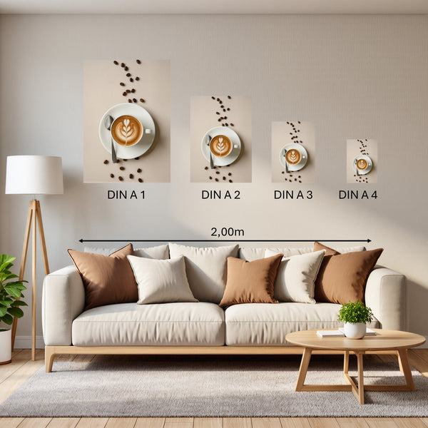 Groessenvergleich Poster in DIN A 1 2 3 4 Kaffeegenuss in Perfektion Hochformat