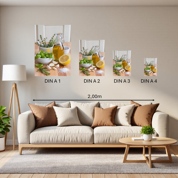 Groessenvergleich Poster in DIN A 1 2 3 4 Mediterrane Köstlichkeiten Hochformat