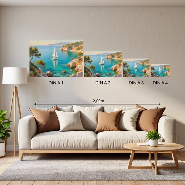 Groessenvergleich Poster in DIN A 1 2 3 4 Mediterranes Segelabenteuer Querformat