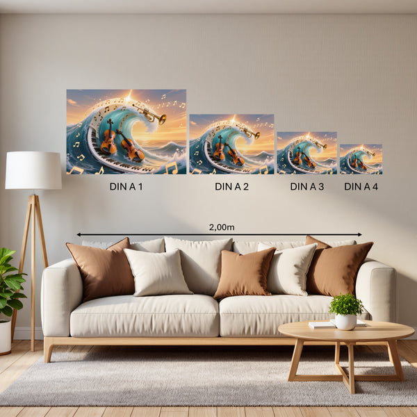 Groessenvergleich Poster in DIN A 1 2 3 4 Musik und Wellen Querformat