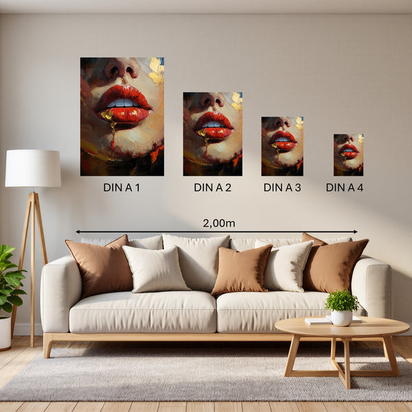 Groessenvergleich Poster in DIN A 1 2 3 4 Verführerische Lippen Hochformat