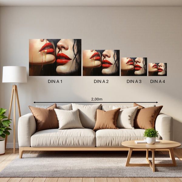 Groessenvergleich Poster in DIN A 1 2 3 4 Verführerische Lippenkunst Querformat