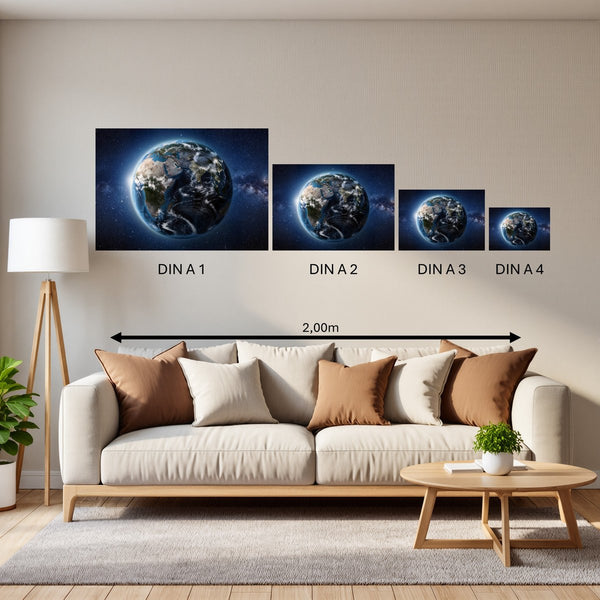 Groessenvergleich Poster in DIN A 1 2 3 4 Weltall und Erde B-00027 Querformat