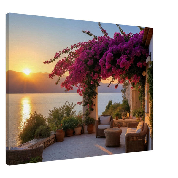 Wandbild Sonnenuntergang mit Bougainvillea auf Leinwand