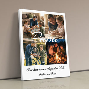 Leinwand ohne Rahmen an Wand angelehnt Collage Papa Hochformat Hochformat