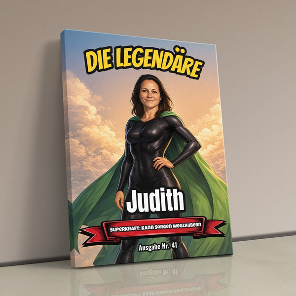 Dein Foto als Comic-Heldin - personalisiertes Wandbild auf Leinwand