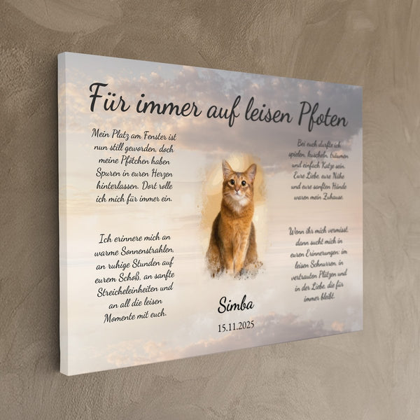 Leinwand ohne Rahmen schraeg auf Wand Für immer auf leisen Pfoten
