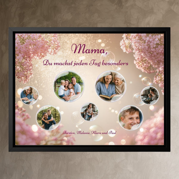 Leinwand schwarzer Rahmen auf Wand Foto-Seifenblasen für Mama, Oma oder Freundin