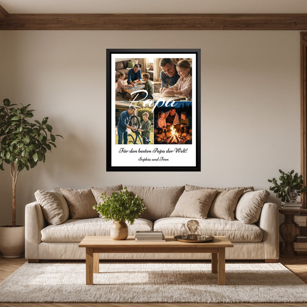 Leinwand schwarzer Rahmen im Wohnzimmer Collage Papa Hochformat Hochformat