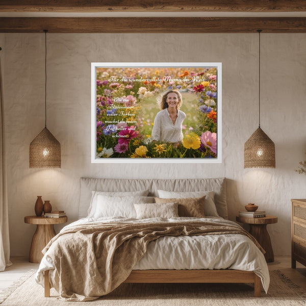 Leinwand weisser Rahmen im Schlafzimmer Blumenmeer für Mama