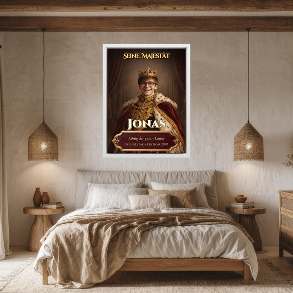 Leinwand weisser Rahmen im Schlafzimmer Dein Foto als König Hochformat