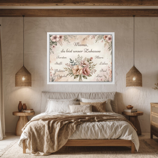 Leinwand weisser Rahmen im Schlafzimmer Ein Blumenstrauß voller Liebe