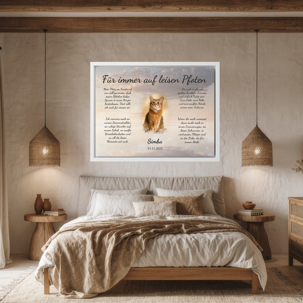 Leinwand weisser Rahmen im Schlafzimmer Für immer auf leisen Pfoten