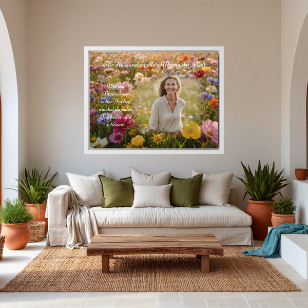 Leinwand weisser Rahmen im Wohnzimmer Blumenmeer für Mama