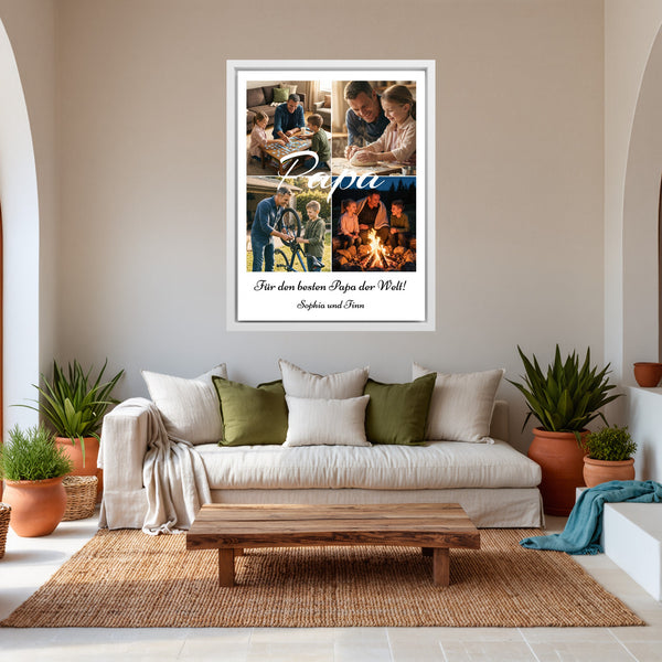 Leinwand weisser Rahmen im Wohnzimmer Collage Papa Hochformat Hochformat