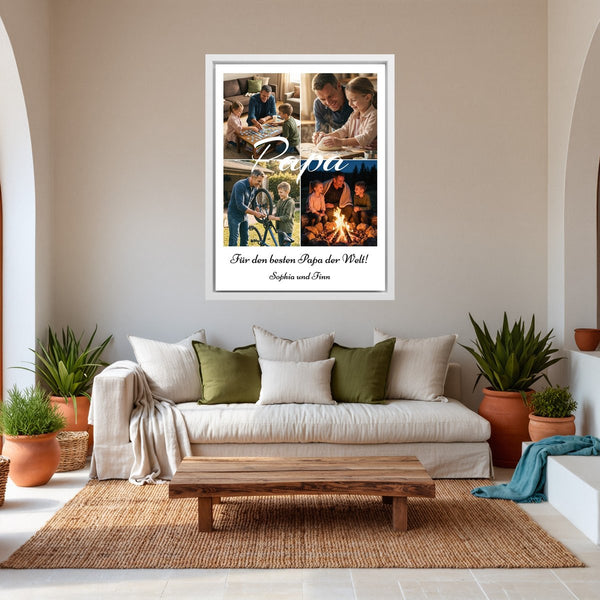Leinwand weisser Rahmen im Wohnzimmer Collage Papa Hochformat Hochformat