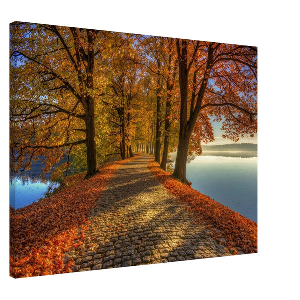 Wandbild Herbstliche Landschaft am Wasser auf Leinwand