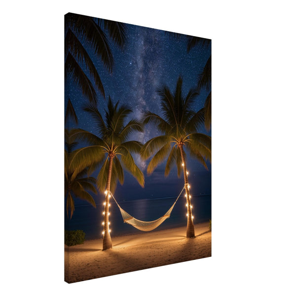 Wandbild Sternenhimmel über der Hängematte auf Leinwand