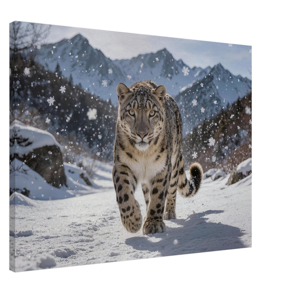 Wandbild Schneeleopard im Winterwunderland auf Leinwand