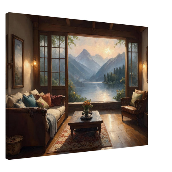 Wandbild Bergblick im Wohnzimmer auf Leinwand