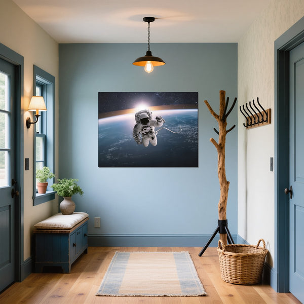 Leinwandbild Astronaut im Weltall fuer Flur und Eingang blau Querformat