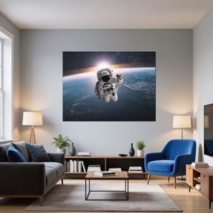 Leinwandbild Astronaut im Weltall fuer Wohnzimmer blau Querformat