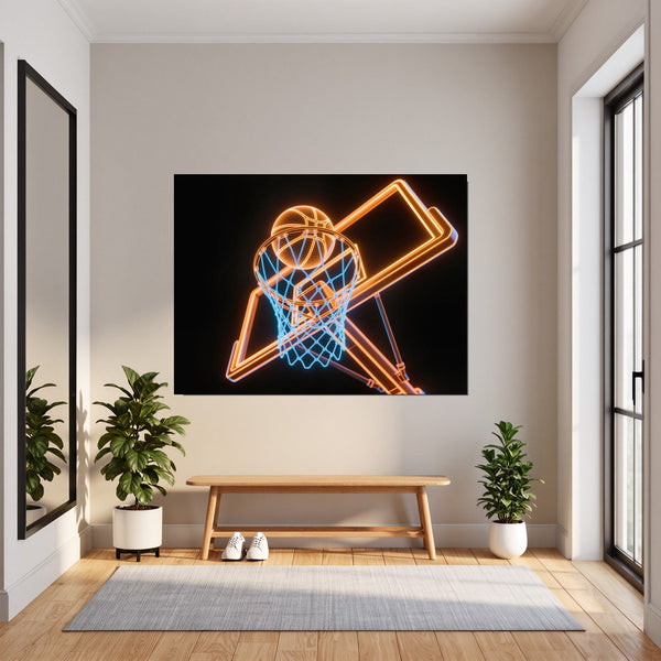 Leinwandbild Basketball im Neonlicht fuer Flur und Eingang dunkelanthrazit Querformat