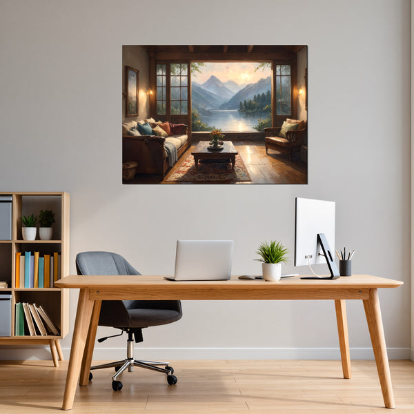 Leinwandbild Bergblick im Wohnzimmer fuer Büro- und Arbeitszimmer dunkelanthrazit Querformat
