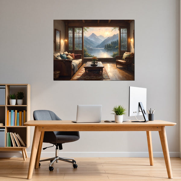 Leinwandbild Bergblick im Wohnzimmer fuer Büro- und Arbeitszimmer dunkelanthrazit Querformat