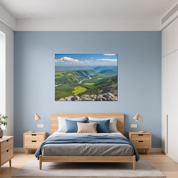 Leinwandbild Berglandschaft im Sommer fuer Schlafzimmer blau Querformat