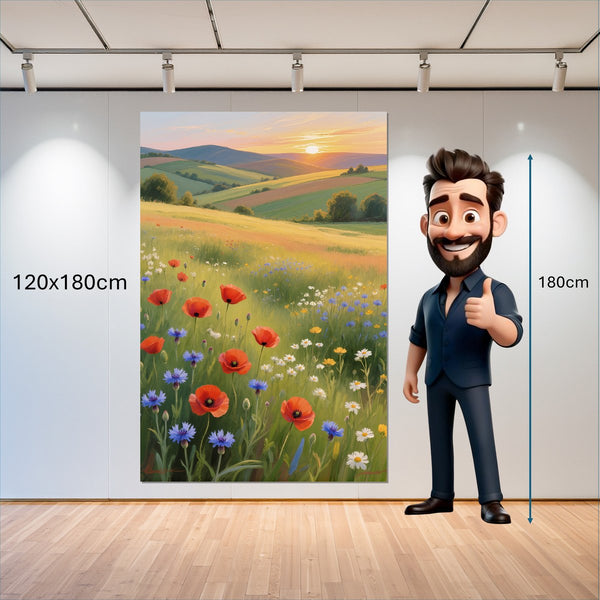 Leinwandbild Blühende Wiesen im Sonnenuntergang 120x180 cm Hochformat