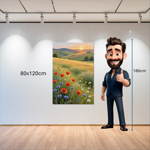 Leinwandbild Blühende Wiesen im Sonnenuntergang 80x120 cm Hochformat