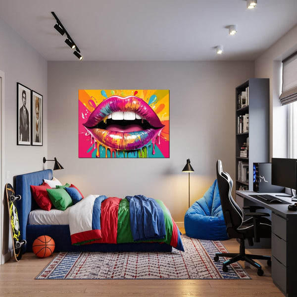 Leinwandbild Bunte Lippen B-00014 fuer Jugendzimmer dunkelanthrazit Querformat