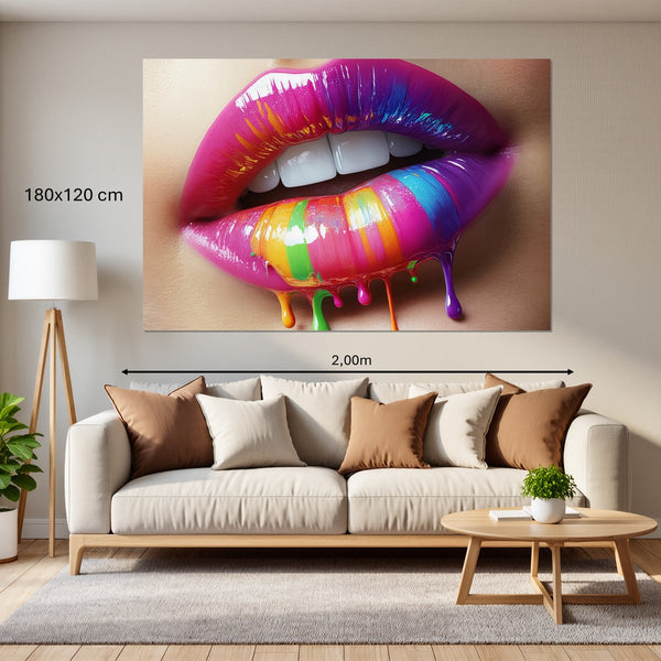 Leinwandbild Bunte Lippenkunst180x120 cm Querformat