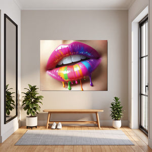 Leinwandbild Bunte Lippenkunst fuer Flur und Eingang dunkelanthrazit Querformat
