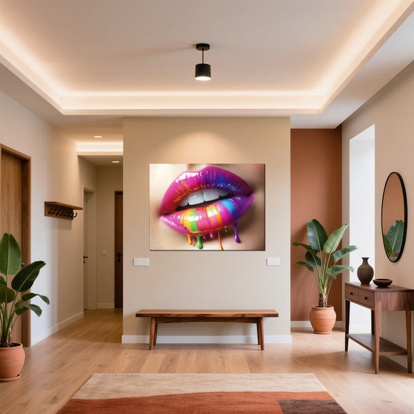 Leinwandbild Bunte Lippenkunst fuer Flur und Eingang warmeFarben Querformat
