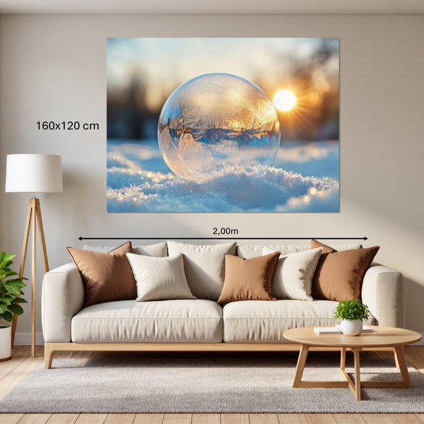 Leinwandbild Eisige Seifenblase im Sonnenlicht160x120 cm Querformat