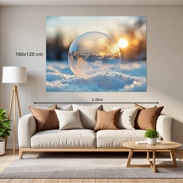 Leinwandbild Eisige Seifenblase im Sonnenlicht160x120 cm Querformat